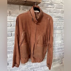 Womens Cognac Leather Bomber Jacket